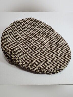 St. Andrews Brown & Tan Houndstooth Pattern Men's Scottish Wool Newsboy Cap